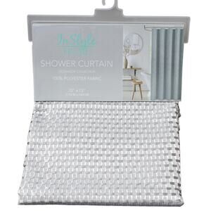 In Style Home Fabric Shower Curtain Basket Weave Oceanside Silver Gray Shimmer